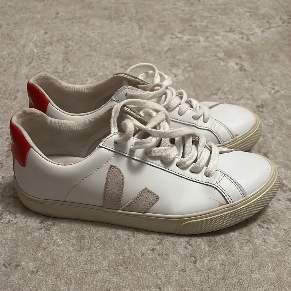 Veja Women's White and Red Sneakers